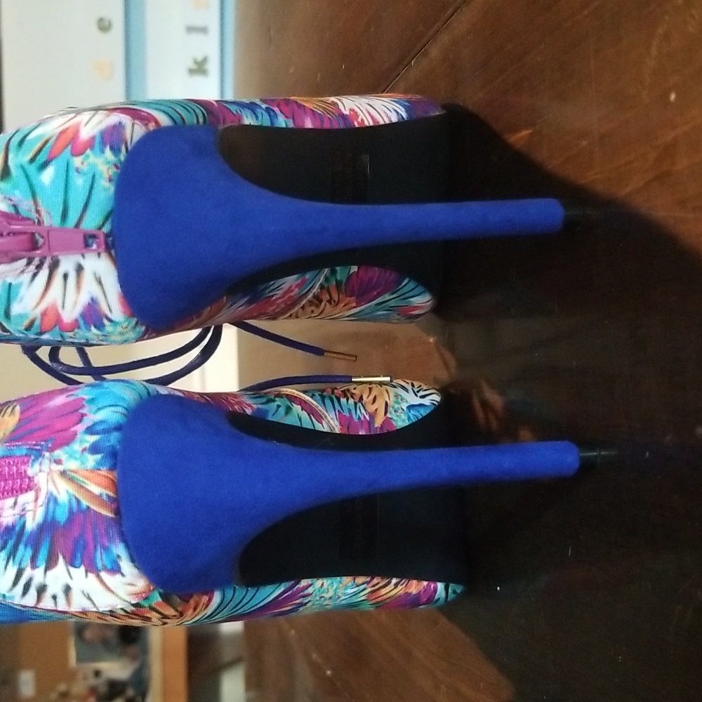 Qupid Abstract Multi Colored Gladiator Heels - image 7